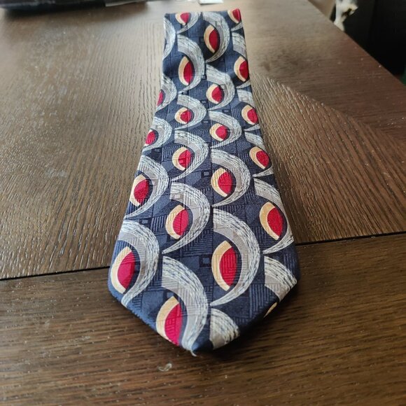 Silk Mens Tie by Countess Mara in geometric pattern in Blue, Red, Grey, Cream - Picture 1 of 7